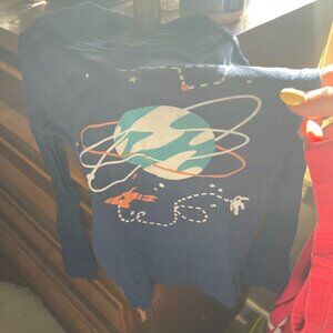 child's navy blue long-sleeved shirt or pajama top